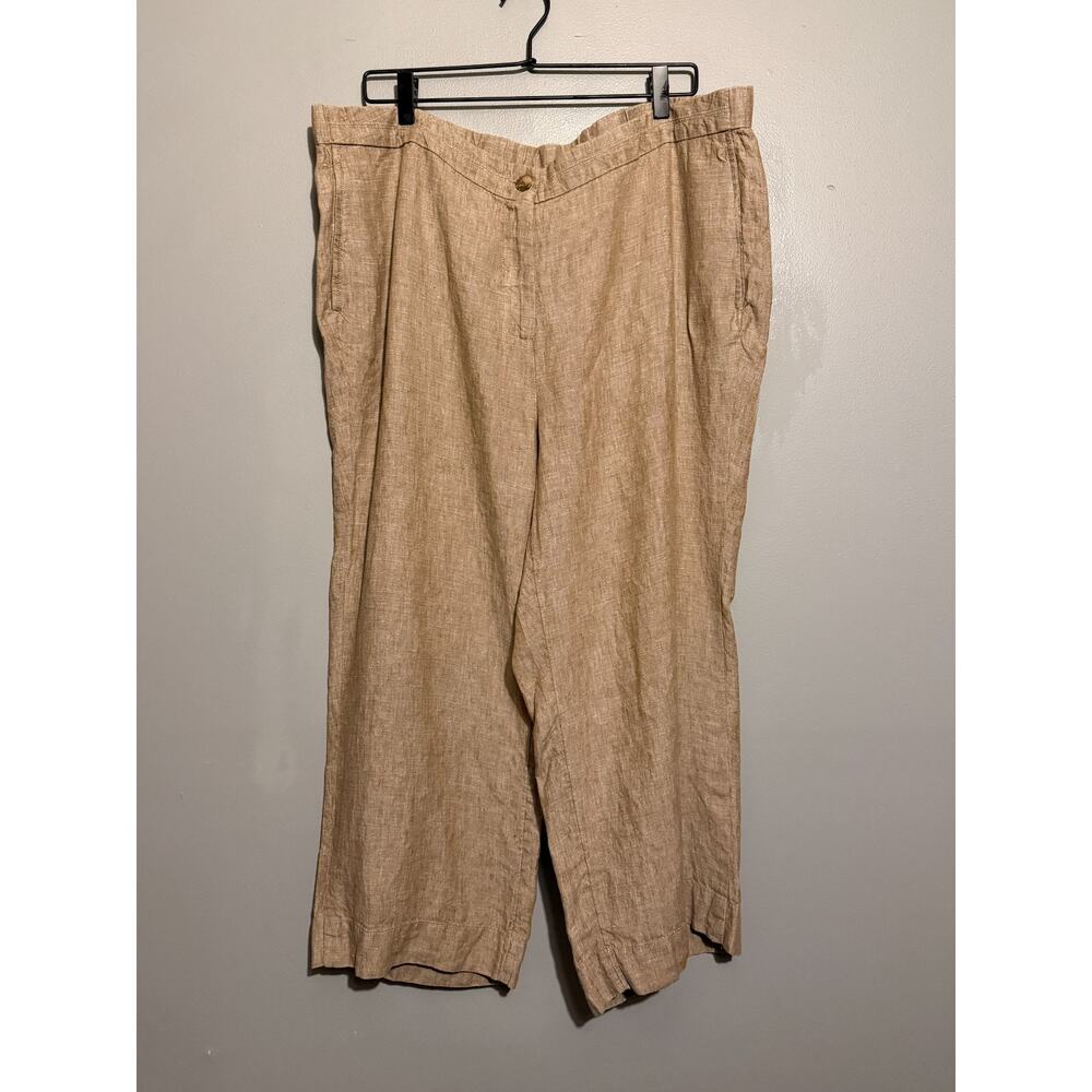 J.Jill Love Linen Women’s 2X Tan Cropped Linen Pants Elastic Waist 24” Inseam